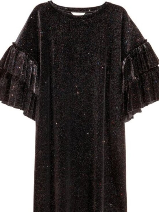 H&M Dresses & Skirts - H&M Velour Black SPARKLE Ruffle Sleeve Party Dress XS
